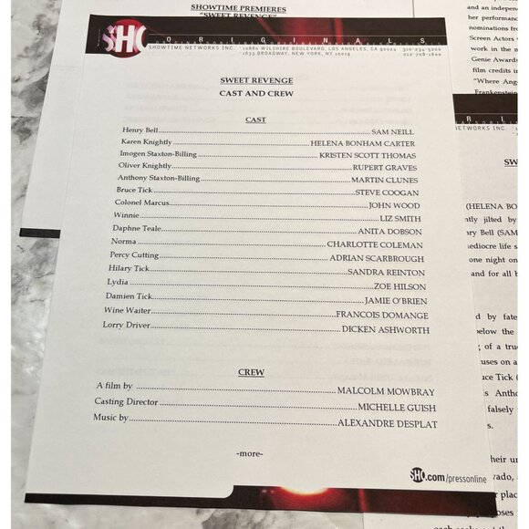 Showtime Movie Press Kit Sweet Revenge 2000 Helen Bonham Carter Sam Neill - Picture 5 of 9